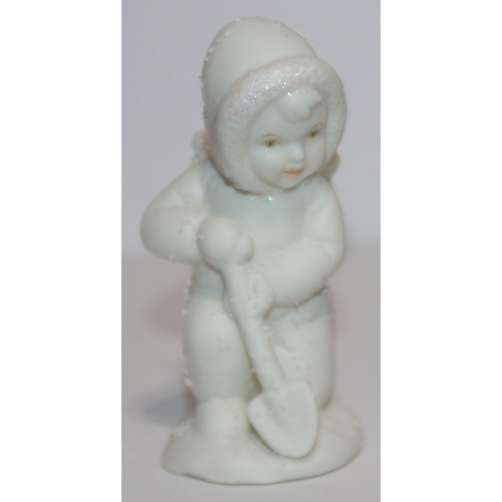 4" Glittered Trim Snow Baby Shovels Snow Porcelain Figurine